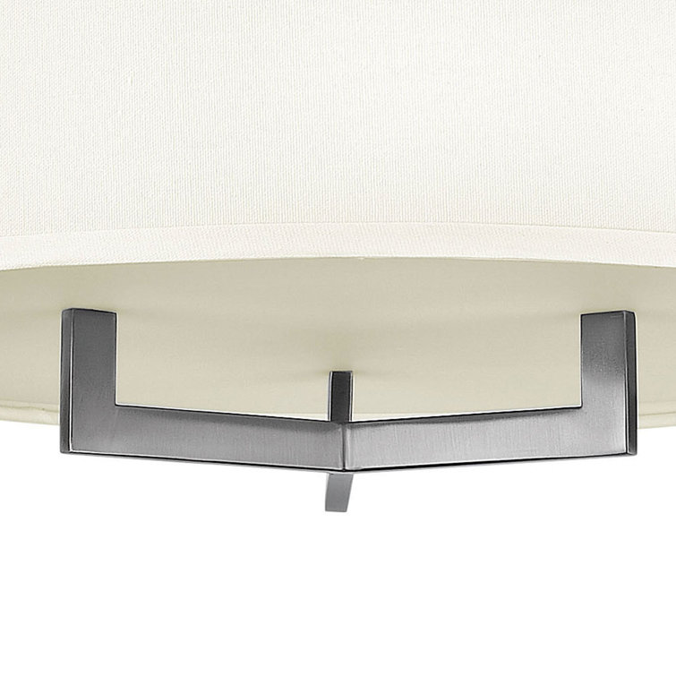 Hampton 20" Antique Nickel 3-Light Transitional Semi-Flush Mount with Off-White Linen Shade