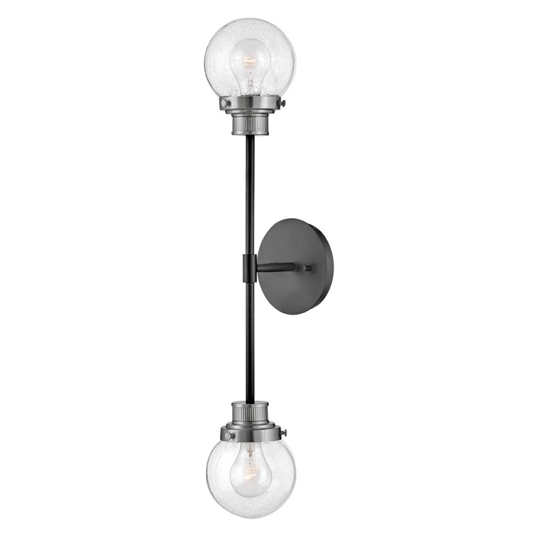 Poppy Dual-Finish Black & Brushed Nickel 2-Light Sconce with Clear Seedy Glass