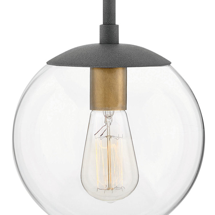 Aged Zinc Globe Pendant with Clear Glass - Mid-Century Modern