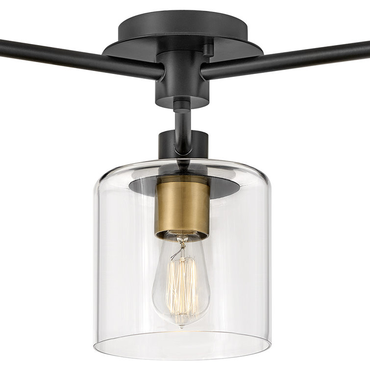Axel Black and Heritage Brass 3-Light Indoor/Outdoor Flush Mount
