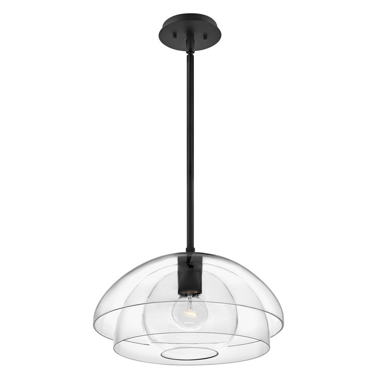 Lotus 41.75" Black Clear Glass Convertible Pendant/Ceiling Light