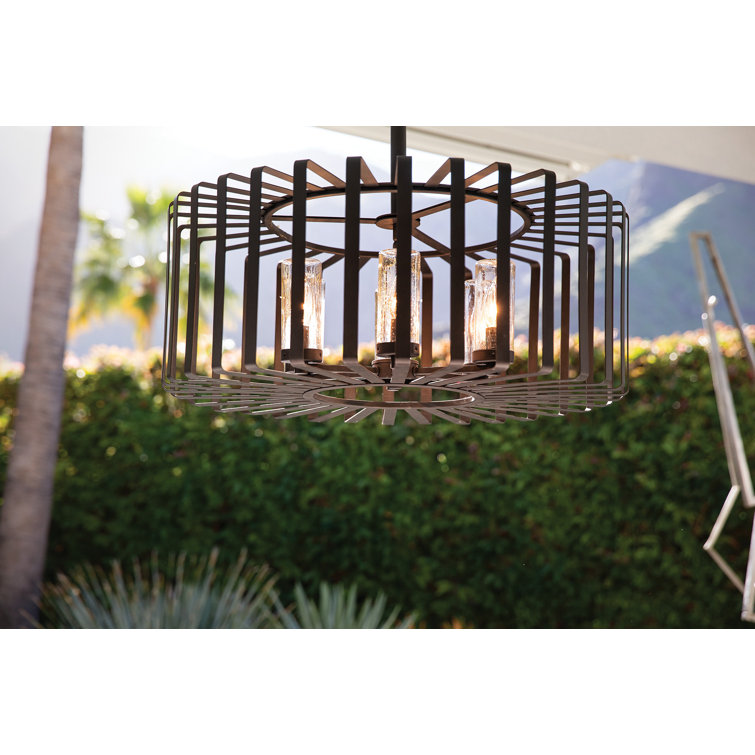 Brushed Graphite 6-Light Outdoor Chandelier with Clear Seedy Glass