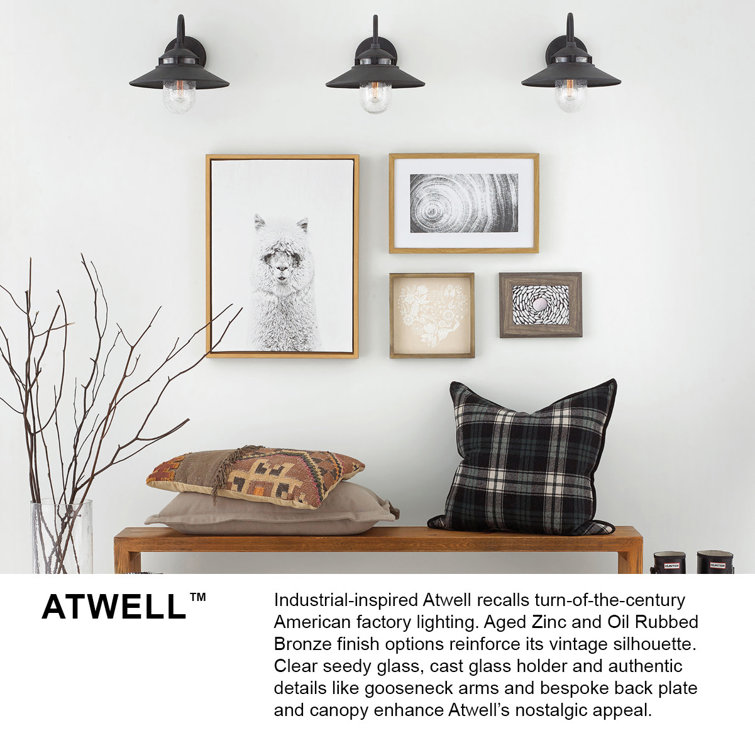 Atwell Aged Zinc 1-Light Outdoor Wall Light with Clear Seedy Glass