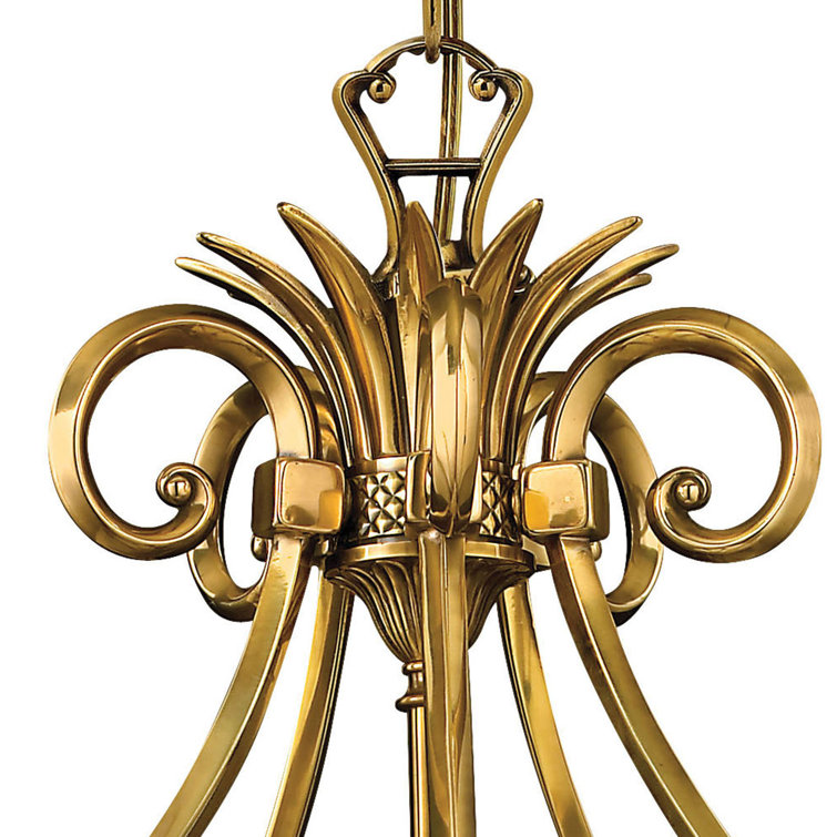 Ornate Pineapple 5-Light Chandelier in Burnished Brass with Clear Optic Glass