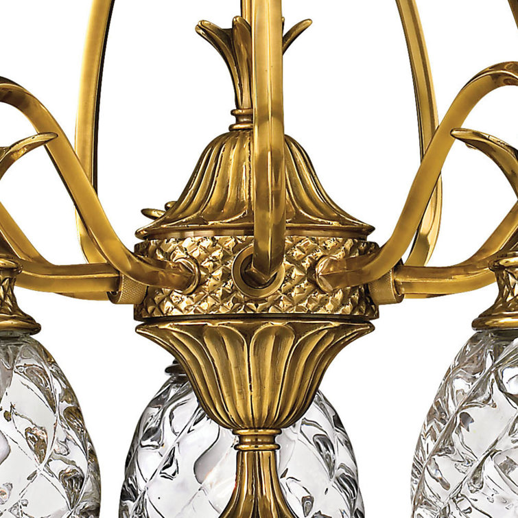 Ornate Pineapple 5-Light Chandelier in Burnished Brass with Clear Optic Glass