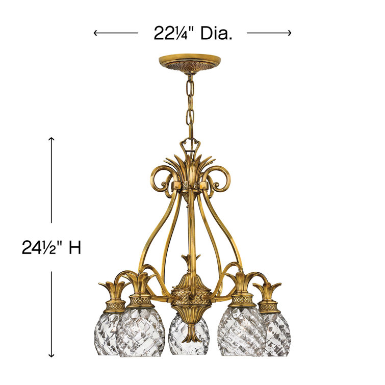 Ornate Pineapple 5-Light Chandelier in Burnished Brass with Clear Optic Glass