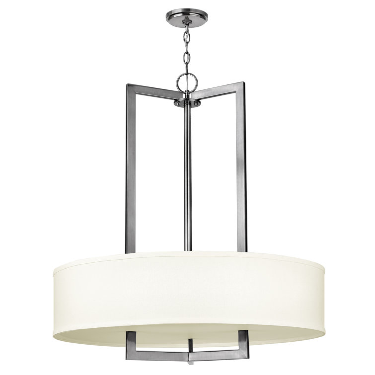 Antique Nickel 3-Light Drum Pendant with Off-White Linen Shade