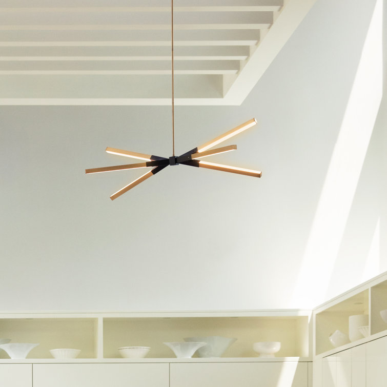 Lacquered Brass and Black LED Linear Chandelier