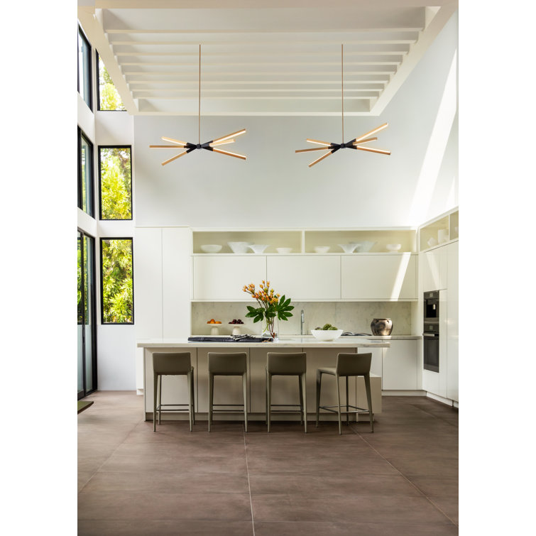 Rae Modern Jetted Black LED Linear Chandelier with Etched Acrylic Shade