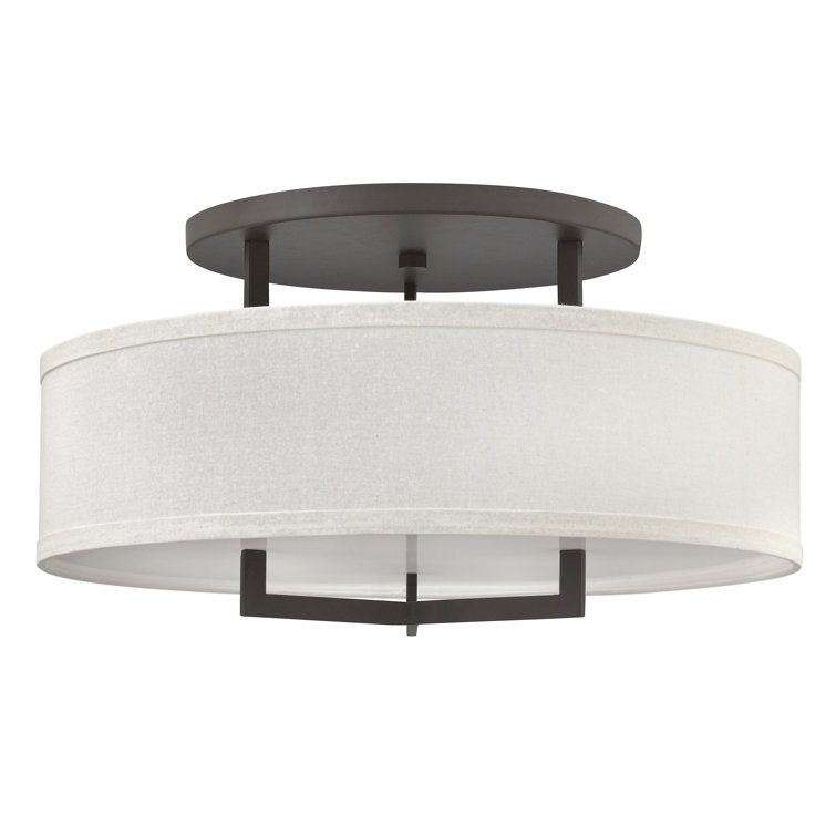 Hampton 3-Light Buckeye Bronze Semi-Flush Drum with Linen Shade