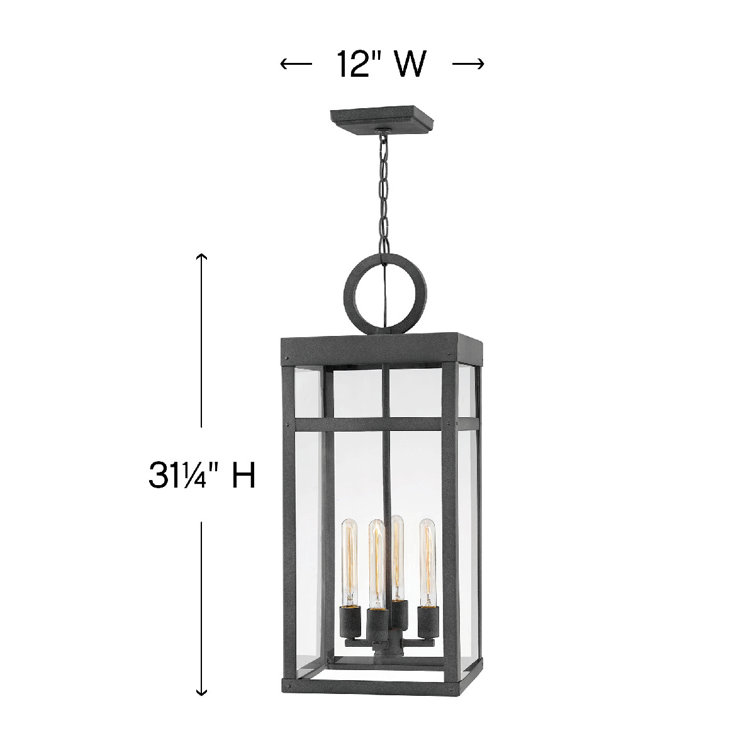 Aged Zinc 4-Light Outdoor Hanging Lantern with Clear Glass