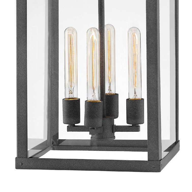 Aged Zinc 4-Light Outdoor Hanging Lantern with Clear Glass