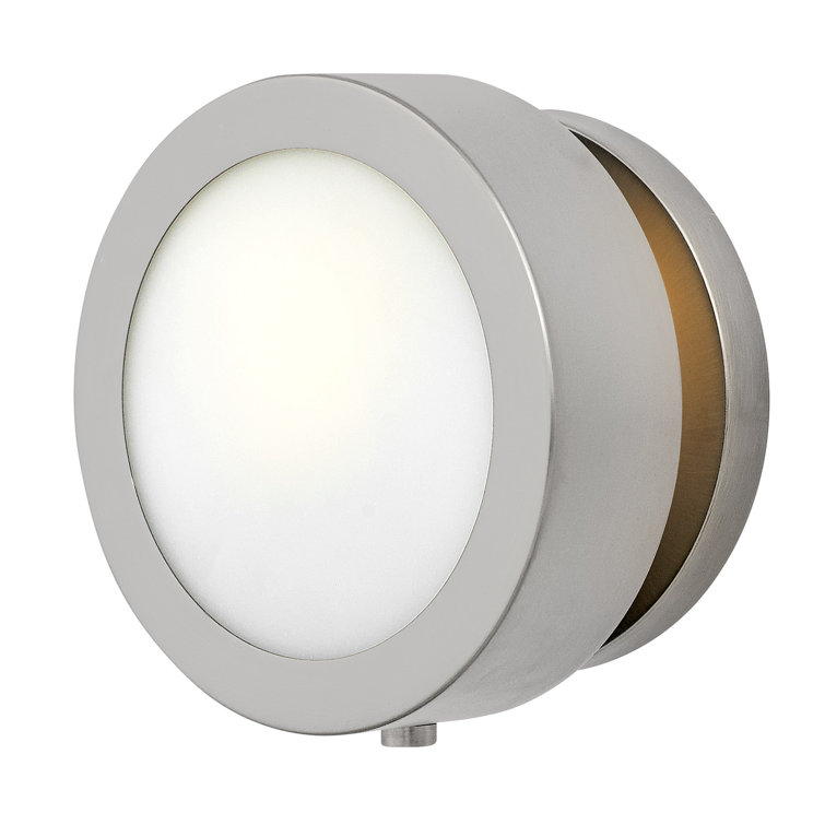 Brushed Nickel Circular Wall Sconce with Opal Glass