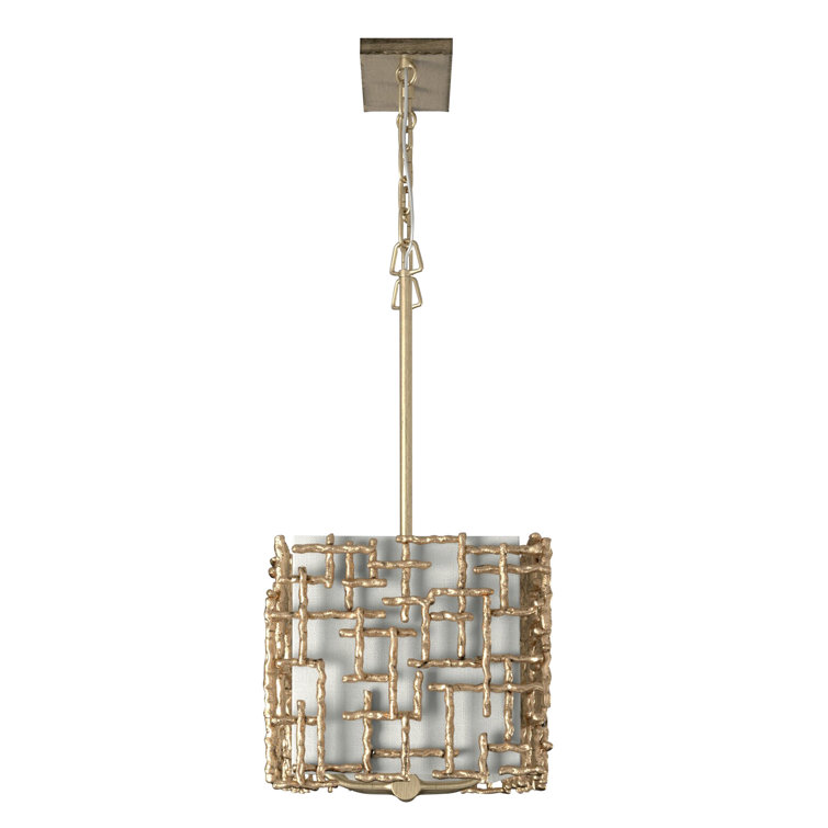 Farrah 48'' Burnished Gold and White Linen 8-Light Chandelier
