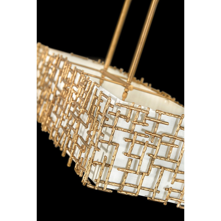Farrah 48'' Burnished Gold and White Linen 8-Light Chandelier
