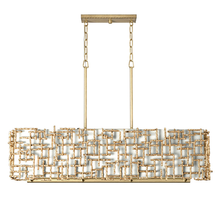 Farrah 48'' Burnished Gold and White Linen 8-Light Chandelier