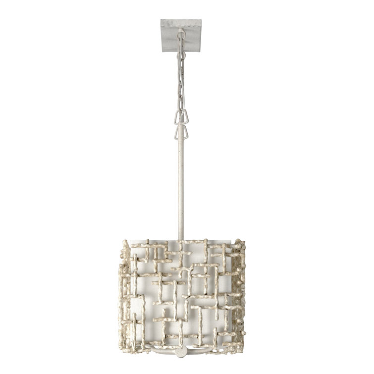 Farrah 8-Light Silver Leaf Chandelier with White Linen Shade