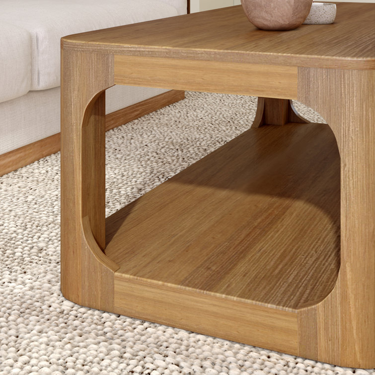 Pecan 48" Modern Rectangular Solid Wood Coffee Table with Shelf