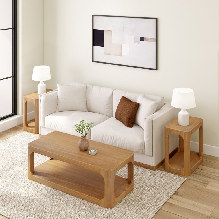 Pecan 48" Modern Rectangular Solid Wood Coffee Table with Shelf