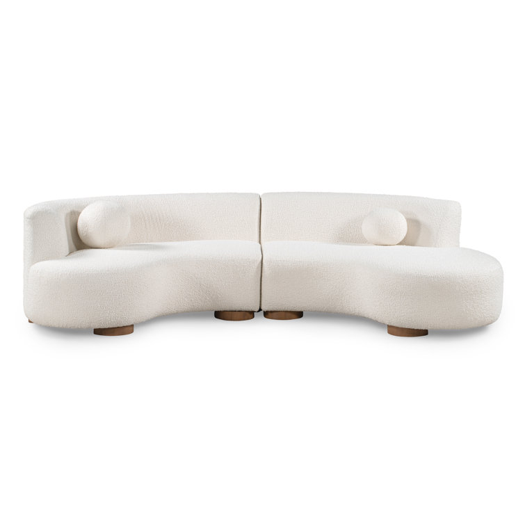 Ivory Polyester and Rubberwood Sectional Sofa, 116"