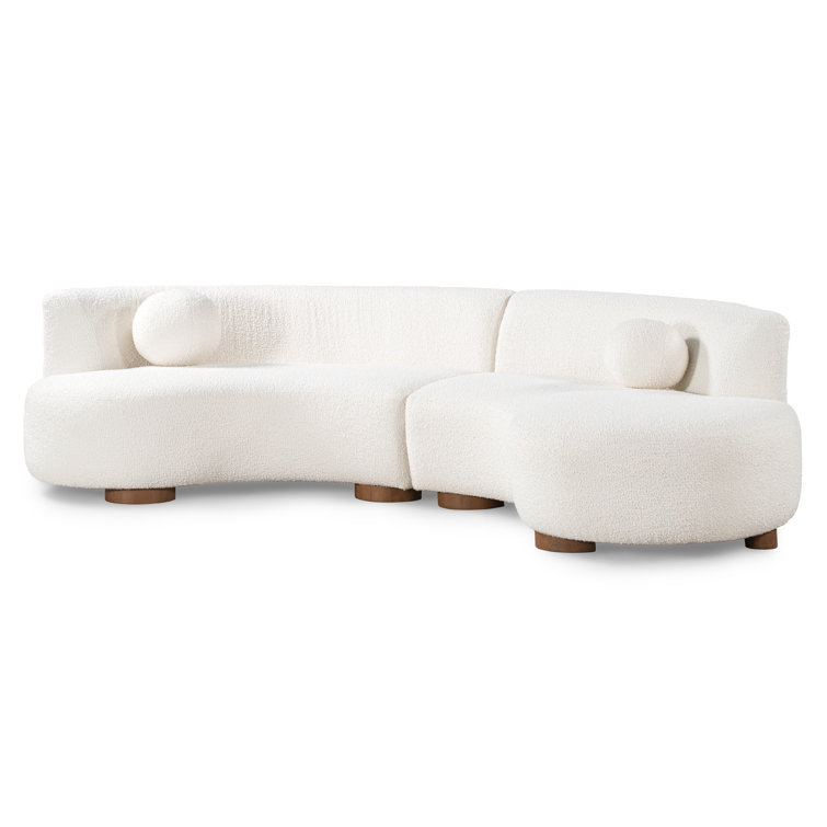 Ivory Polyester and Rubberwood Sectional Sofa, 116"