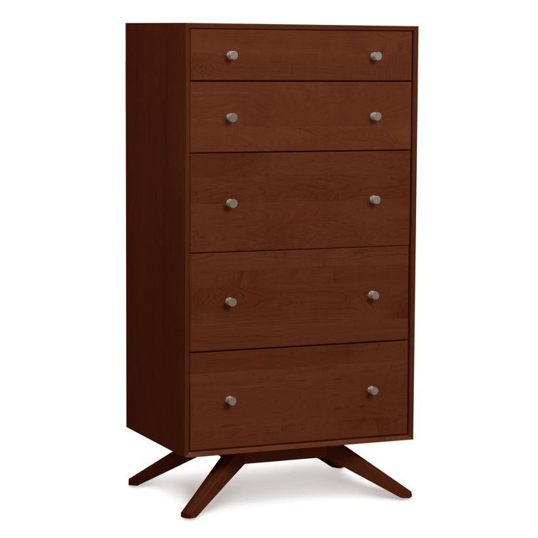 Astrid Cognac Cherry 5-Drawer Vertical Dresser with Soft Close