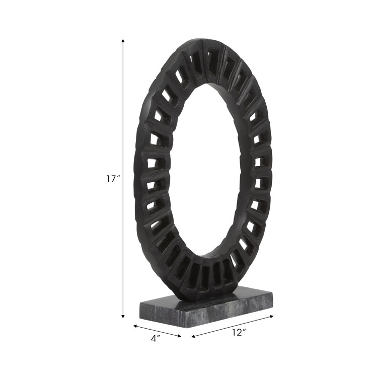 Cleveland 17" Black Aluminum and Marble Ring Sculpture