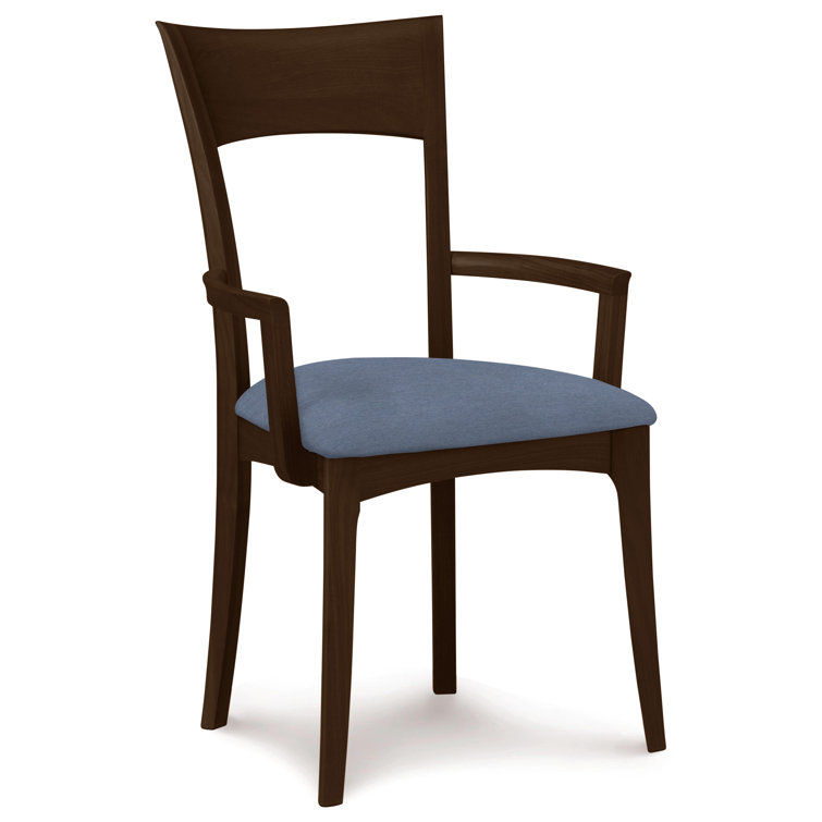 Coffee Leather Upholstered Arm Chair with Smoke Cherry Wood Frame