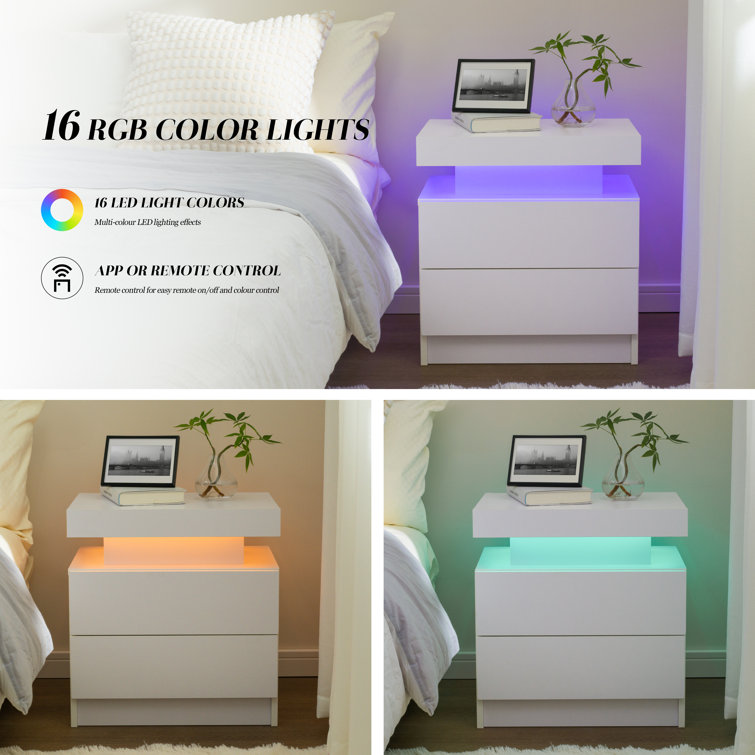 LED Nightstand with Drawers (Set of 2)