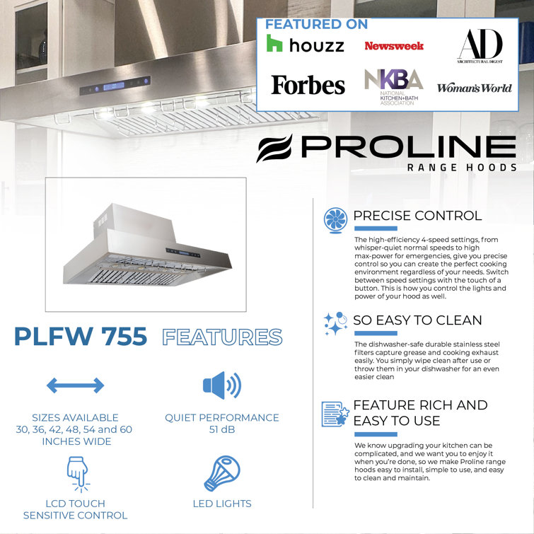 36" Stainless Steel Wall Mounted Range Hood with Electronic Controls