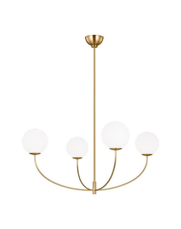 Burnished Brass and Milk Glass 4-Light Chandelier