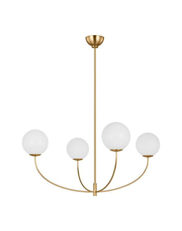 Burnished Brass and Milk Glass 4-Light Chandelier