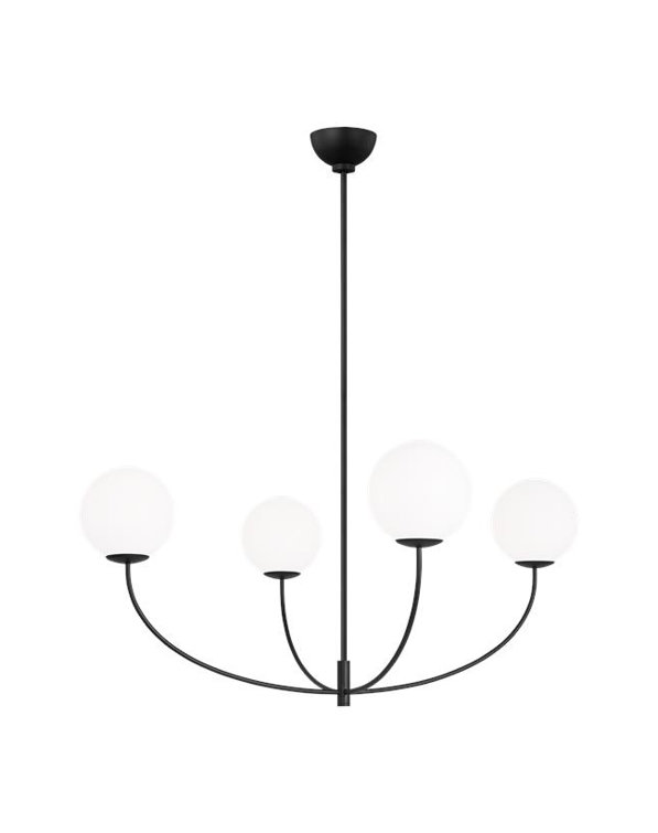 Midnight Black and Milk Glass 4-Light Chandelier
