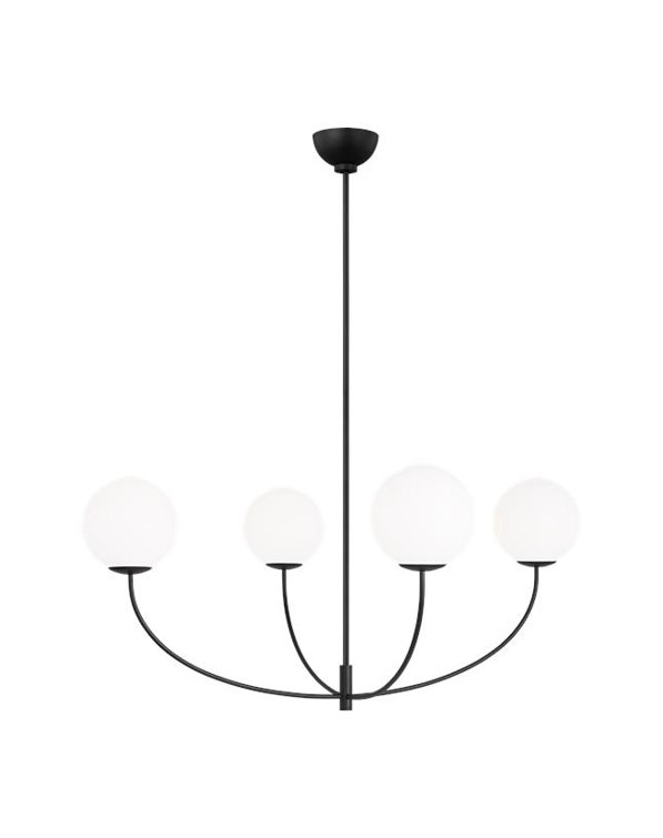 Midnight Black and Milk Glass 4-Light Chandelier