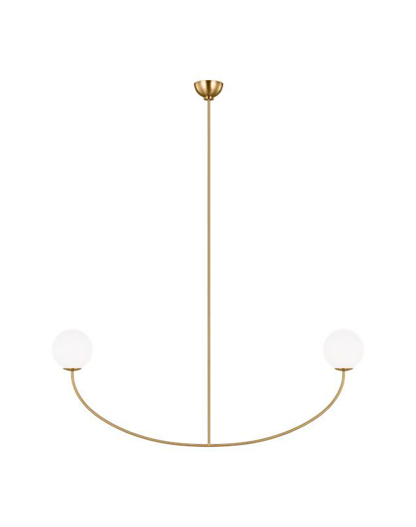 Burnished Brass Linear Chandelier with Milk Glass Shades