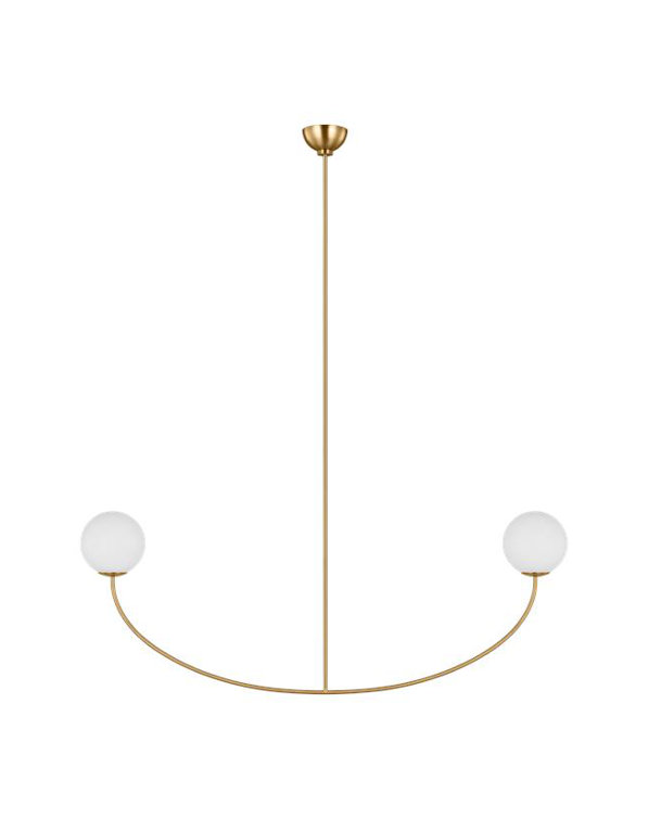 Burnished Brass Linear Chandelier with Milk Glass Shades