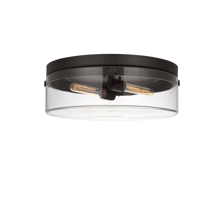 Aged Iron and Clear Glass Drum Flush Mount Light