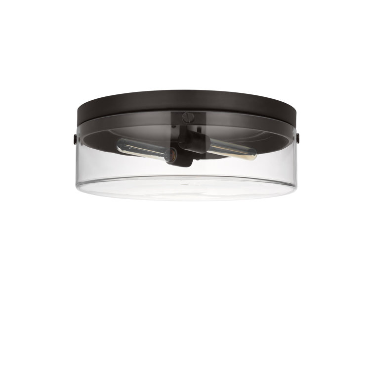 Aged Iron and Clear Glass Drum Flush Mount Light