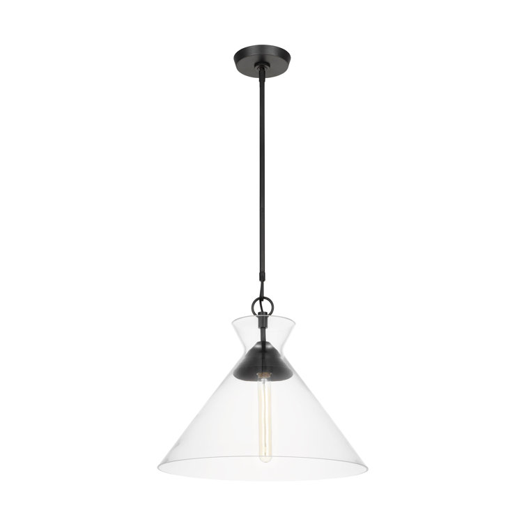 Clear Glass and Black Cone Pendant Light