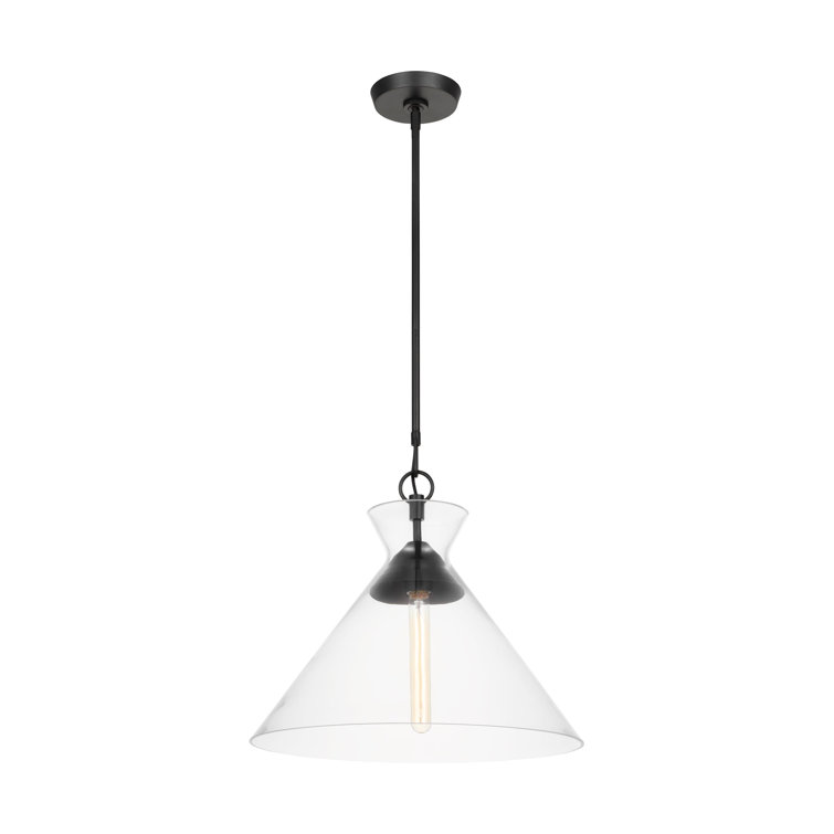 Clear Glass and Black Cone Pendant Light