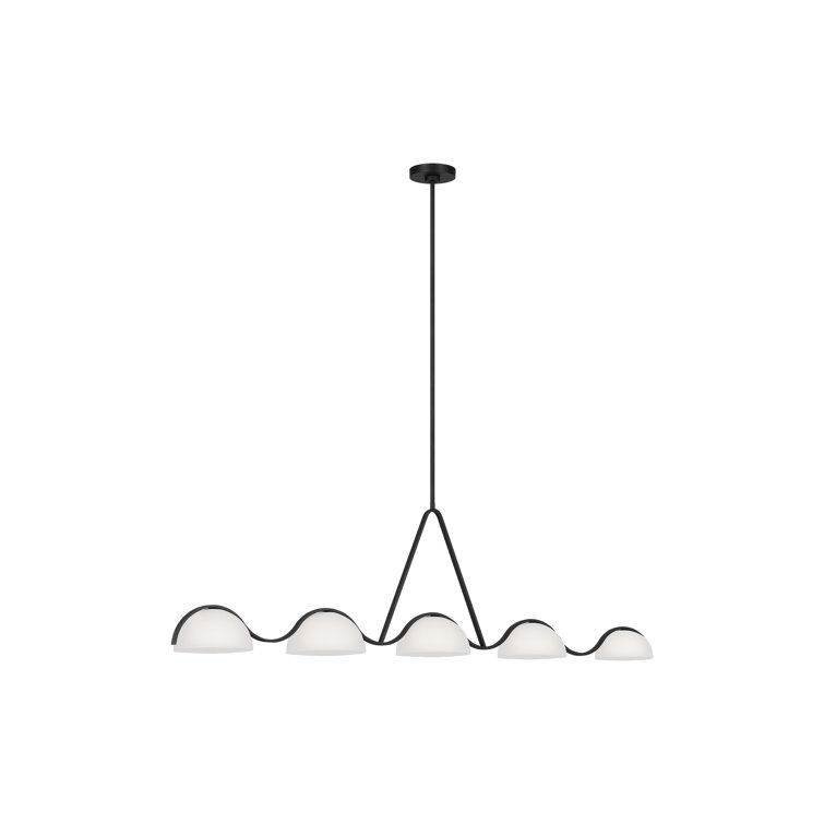 Midnight Black 60" Linear Chandelier with Etched White Glass Shades