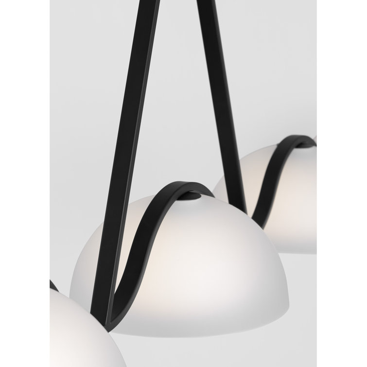 Midnight Black 60" Linear Chandelier with Etched White Glass Shades