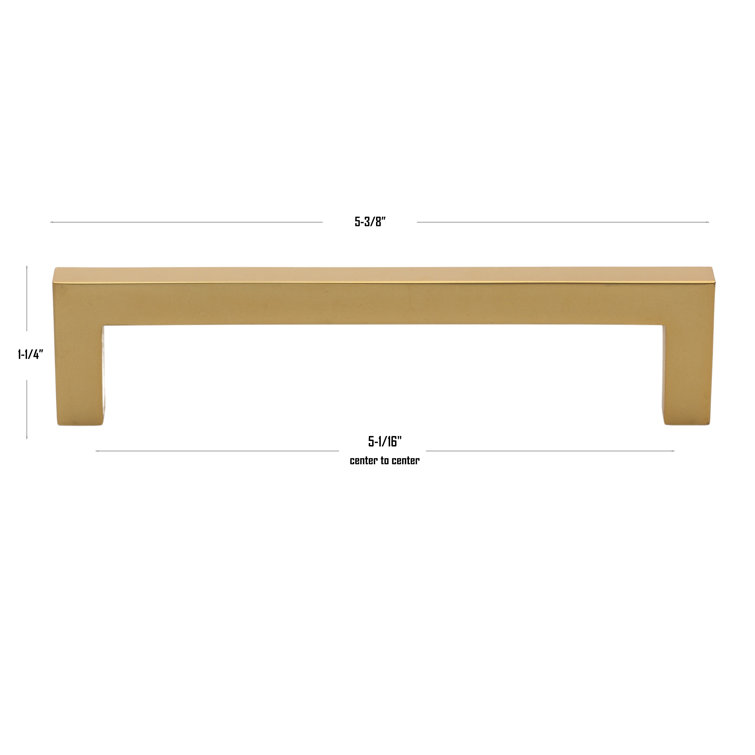 Brass Gold Solid Square Bar Cabinet Pulls, 5-inch Pack of 10