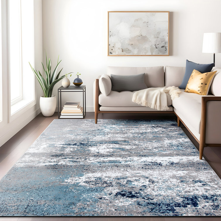 Willington Blue and Gray Abstract Rectangular Rug 5' x 7'