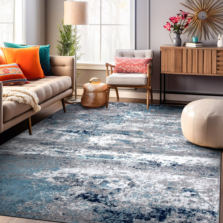 Willington Blue and Gray Abstract Rectangular Rug 5' x 7'