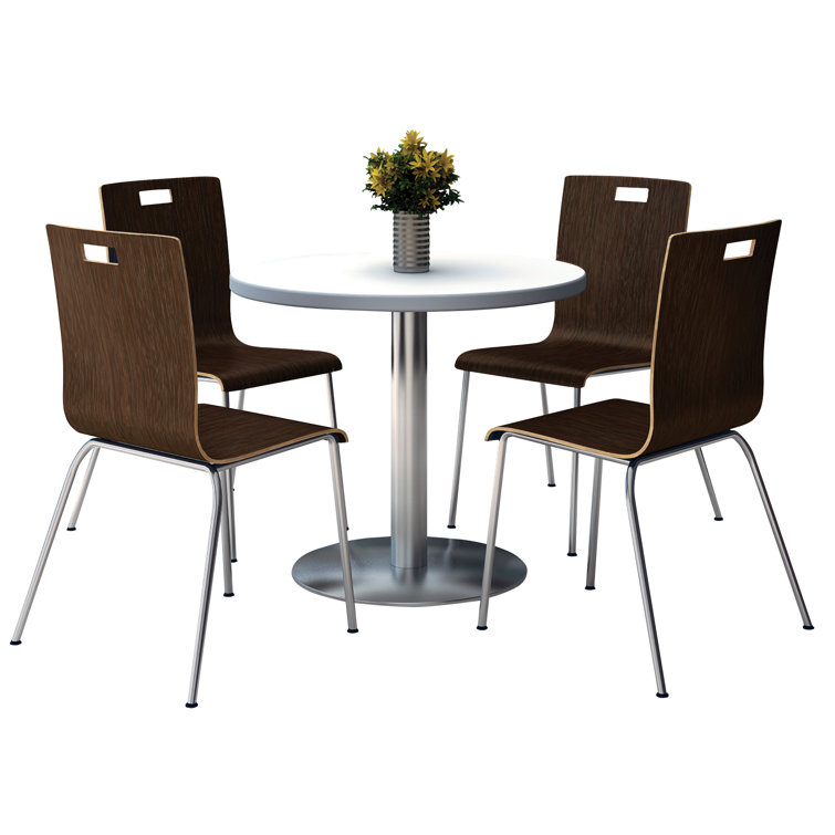 36" Round Crisp Linen Table with 4 Espresso Chairs
