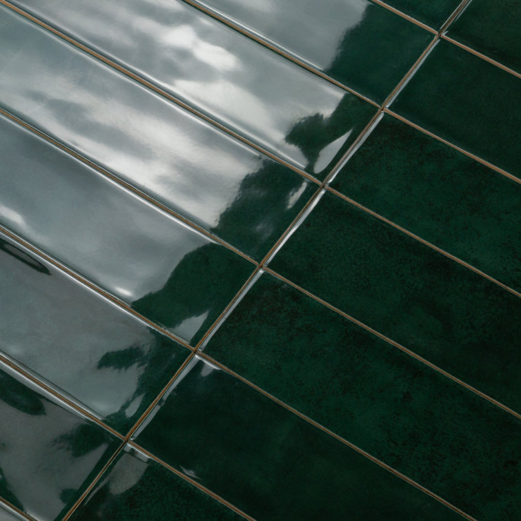 Emerald Green Glossy Ceramic Subway Wall Tiles, 3" x 12"