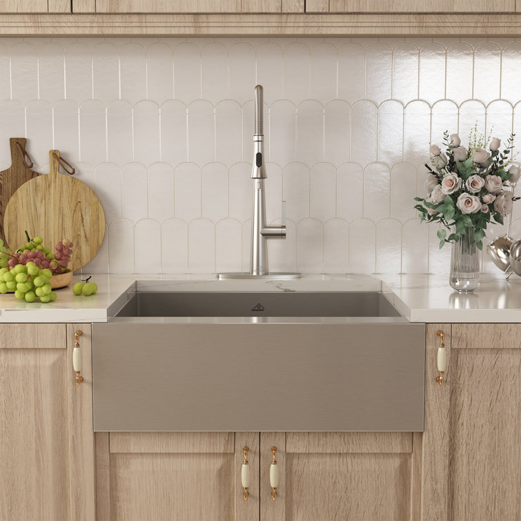 30" Brushed Stainless Steel Farmhouse Kitchen Sink with Single Bowl