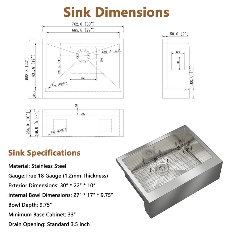30" Brushed Stainless Steel Farmhouse Kitchen Sink with Single Bowl