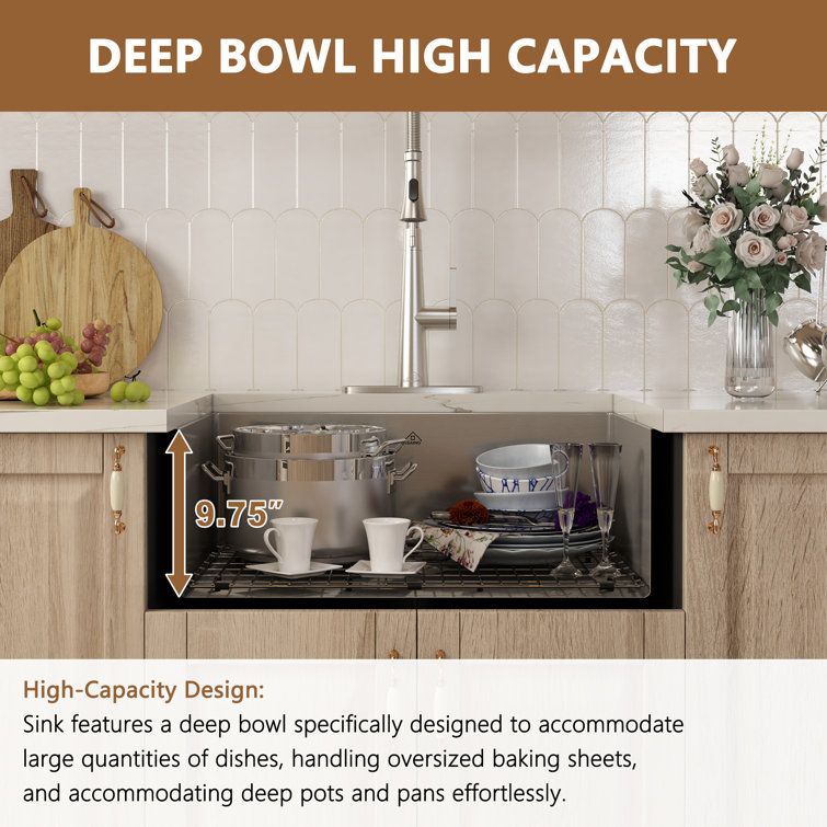30" Brushed Stainless Steel Farmhouse Kitchen Sink with Single Bowl